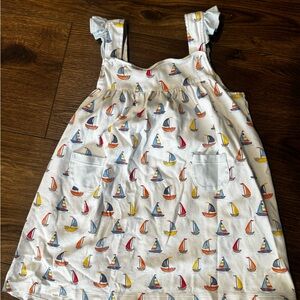 Girls White Sailboat Print Casual Dress